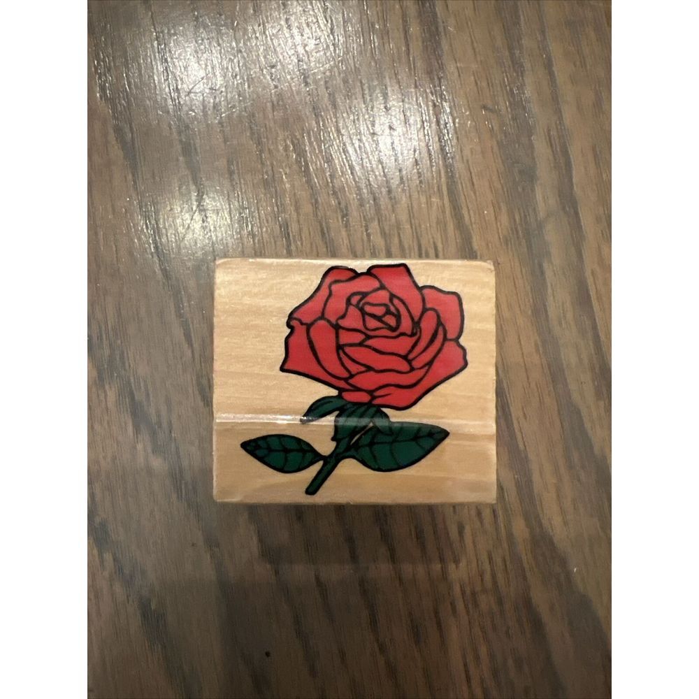 Rose Red Flower Square Wood Rubber Art Craft Stamp‎